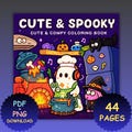 Cute & Spooky Coloring Book PDF PNG Bold Easy Halloween Ghosts Kawaii Creepy Cozy Coco Wyo Style Procreate Digital Printable