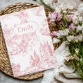 Personalized Toile Journal, Custom Notebook in Pink or Red, Custom Gift for Her, Personalized Gift, Custom Bridesmaid Gift, Gift for Writers