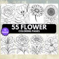55 Flower Coloring Pages, Adult Coloring Book, Botanical Coloring, Bouquet Art, Easy Relaxing Stress Relief
