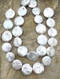 Fresh water big irridecent white coin pearls, 18-24mm, 11 inch strand/13-14 pearls