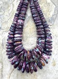Purple spiny oyster with turquoise inlay big graduated 8-20mm rondelle beads, 16 inch strand