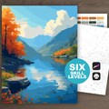 Mountain Lake Color by Number: Scenic Landscape Paint by Number Nature Scene, Digital and Printable Coloring Page (6 Skill Levels)
