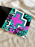 Painted NIV with Personalized Spine Color Scheme of Choice, Red Letter Hardcover Journaling Bible, Preppy Cross and Leopard Print Details