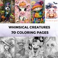70 Whimsical Creatures Grayscale Coloring Pages | Fantasy Animals, Mystical Characters & Magical Scenes | Printable Coloring Book PDF