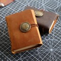 Vintage Genuine Leather Pocket Notebook - Personalized Gold Name Gift