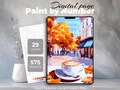 Autumn Coffee Paint by Number | Digital Coloring Page | Cozy Fall City Street Printable Art | Color by Number PNG | Detailed Sheet Procreate