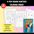 kpop demon hunters coloring pages, 30 Printable Pages, K Pop Digital Coloring Book, Busy Activity, Instant Download, Party Favors