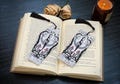 Fabric Bookmark with Tassel | Coffin or Rectangle Style | Spooky Witchy Book Lover Gift | Dark Academia Horror Bookmark | Double sided