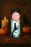 Feminine Halloween Bookmarks – Pink Witches, Black Cats & Gothic Graveyard Scenes