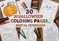 Halloween Coloring Pages PDF Download | 30 Printable Spooky Coloring Sheets for Kids Adults | Digital Halloween Activity Book