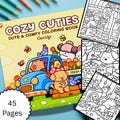 Coco Wyo Cozy Cuties Coloring Book for Adults & Kids, 45 Cute Relaxation Pages, Instant Digital Download PDF, Fun Self-Care Activity