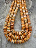 Orange spiny oyster with turquoise inlay big graduated 6-12mm rondelle beads, 16 inch strand