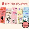 printable cute halloween bookmarks, ghost reading and pumpkins digital bookmarks, gifts for girls and boys bookworms, fall celebration gift