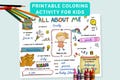 All About Me Printable Coloring Worksheet, PDF Printable about me activity page for kids, Back to school printables