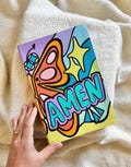 Preppy Painted Women Bible NIV, AMEN, Butterfly Decorated Bible Cover, New International Version Translation, Semi~Custom Bible Gift