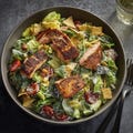 Blackened Salmon Caesar Crunch Salad – Viral Recipe, Salmon Caesar Salad, Healthy Salmon Bowl, Gourmet Dinner Salad, Seafood Recipe Idea