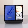 Personalized Blue Notebook & Pen Gift Set with Initial Mug – Custom Name Journal, Coffee Cup and Pen | Unique Gift for Men, Women, Office