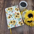 Adjustable Book Cover, Book Sleeve, Book Pouch, Book Accessories, Composition Notebook Cover, Bible Cover -Birds & Sunflowers-