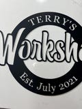 Custom workshop sign metal black 22 inch garage