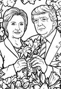 Odd Couple Coloring Page – Trump & Clinton in a Flower Garden