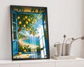 Mediterranean Window View Printable Art – Coastal Lemon Tree Wall Decor – Italian Seaside Landscape Digital Download Poster