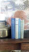 Vintage Book Stack Blue Green Colors Book Bundle Office Library Shelf Decor Beach House Style Sea Ship Theme Fiction Books