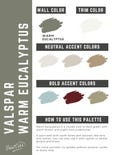 Warm Eucalyptus Valspar whole home color palette - interior paint palette